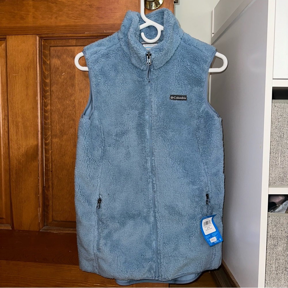 Columbia Blue Fleece Vest with High Collar